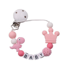 Load image into Gallery viewer, Lemon Comeon Baby's NamePacifier Clips Holder Dinosaur Silicone Beads Teething Chain for Baby
