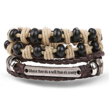 Load image into Gallery viewer, Vintage Black Bead Bracelets For Men Fashion Hollow Triangle Leather Bracelet &amp; Bangles Multilayer Wide Wrap Jewelry For Men and Women
