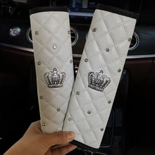 Load image into Gallery viewer, 2pcs Fashion Crystal Rhinestone Crown Car Safety Seat Belt Cover Leather Shoulder Pad Car Styling Seatbelts Pad Car Accessories
