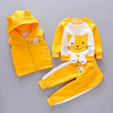 Load image into Gallery viewer, Baby Clothes Winter Thick And Warm Three-piece Cartoon Bear And Fox Printed Sweater Hooded Baby Girl Clothing Set Sweater and Pants
