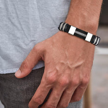 Load image into Gallery viewer, Stainless Steel Bracelet Men Wrist Band Black Grooved Rudder Silicone Mesh Link Insert Punk Wristband Stylish Casual Bangle Cool Gift
