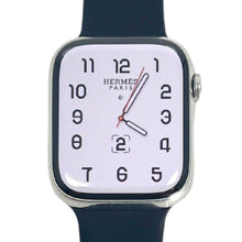 Load image into Gallery viewer, Hermes Apple Watch Series 7 GPS/ Cellular 41 mm - Stainless Steel - Black Silicone Watch Band
