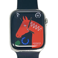 Load image into Gallery viewer, Hermes Apple Watch Series 7 GPS/ Cellular 45 mm - Stainless Steel - Black Silicone Watch Band
