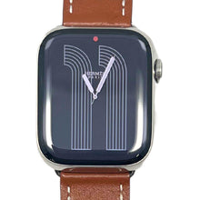 Load image into Gallery viewer, Hermes Apple Watch Series 7 GPS/ Cellular 45 mm - Stainless Steel - Brown Faux Leather Watch Band

