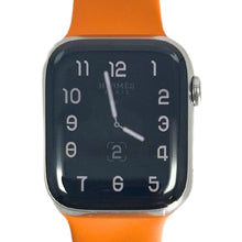 Load image into Gallery viewer, Hermes Apple Watch Series 7 GPS/ Cellular 45 mm - Stainless Steel - Orange Silicone Watch Band

