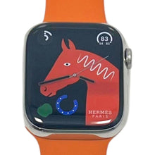Load image into Gallery viewer, Hermes Apple Watch Series 7 GPS/ Cellular 45 mm - Stainless Steel - Orange Silicone Watch Band
