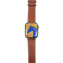 Load image into Gallery viewer, Hermes Apple Watch Series 7 GPS/ Cellular 45 mm - Stainless Steel - Brown Faux Leather Watch Band
