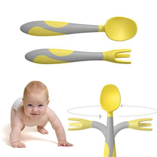 Load image into Gallery viewer, New Baby Training Twist Spoon And  Fork Silicone Feeding Infant Food Grades  Soft Head Children's Cutlery  With Storage For Boys And Girls
