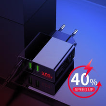Load image into Gallery viewer, 3 Port USB Phone Charger LED Display EU Plug Total Max 3A Smart Fast Charger Mobile Wall Charger For Smartphones
