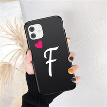 Load image into Gallery viewer, Women Elegant Black Initial Letter A-Z Love Heart Couples Phone Case For iPhone 13 12 Pro Max Mini Luxury Soft Silicone Cover Name Letter Case
