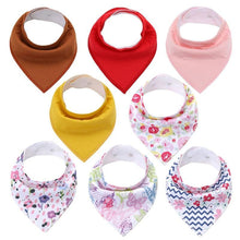 Load image into Gallery viewer, 8PCS/SET Comfortable Colorful 100% Organic Cotton Adjustable Snaps Bandana Saliva Bibs For Baby Boys &amp; Girls Kids
