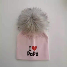 Load image into Gallery viewer, Newborn Cotton Hats Baby Pom Pom Childre Infant Hats For BabY Boys and Girls Wth Printed "I love mama " and " Design
