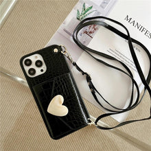 Load image into Gallery viewer, Attractive Luxury Love Black Lanyard Phone Case for iPhone 12 13 Mini 7 8 Plus 11 Pro Max X XS XR Cover Handbag Case with Card Holder Lanyard Adjustable Strap Cover For iPhone

