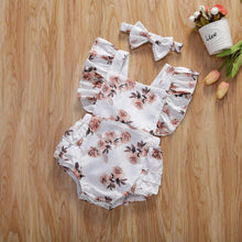 Load image into Gallery viewer, Baby Summer Clothing Infant Newborn Baby Girl Floral Romper Sleeveless Ruffled Jumpsuits With Headband
