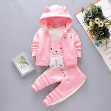 Load image into Gallery viewer, Baby Clothes Winter Thick And Warm Three-piece Cartoon Bear And Fox Printed Sweater Hooded Baby Girl Clothing Set Sweater and Pants
