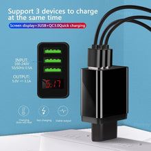 Load image into Gallery viewer, 3 Ports Black USB Charger EU US Plug LED Display 3.1A Fast Charging Smart Mobile Phone Charger
