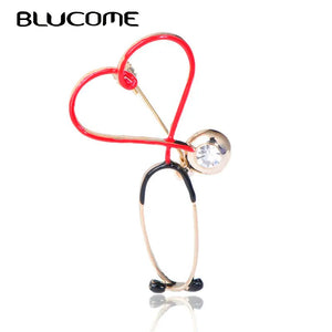 Blucome Copper Love Heart Stethoscope Brooches For Women Men Doctor Nurse Medical Brooch Collar Clip Badge Pins Christmas Gift