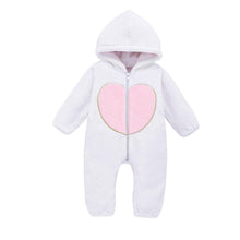 Load image into Gallery viewer, New Trend Cozy Warm Winter Newborn Zipper Heart Fleece Climbing Hooded Romper Baby Suit Outwear Jumpsuit For Baby Boys And Girls
