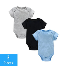 Load image into Gallery viewer, 3PCS Baby Bodysuit Set (0–12M) – Soft Cotton Solid Color Summer Rompers for Boys &amp; Girls
