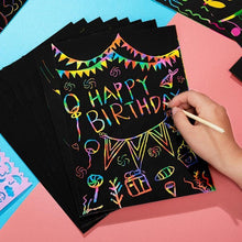 Load image into Gallery viewer, Magic Rainbow Color Scratch Art Paper Card Set With Graffiti Stencil Drawing Board Stick Art Painting Educational Toys
