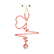 Load image into Gallery viewer, Wuli&amp;baby Red Heart Rate Brooches Enamel Electrocardiogram Stethoscope Hospital Doctor Brooch Pins
