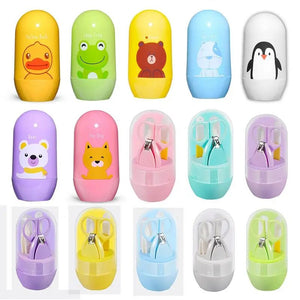 4pcs Nail Care Baby Healthcare Kits Baby Nail Care Set Infant Finger Trimmer Scissors Nail Clippers Cartoon Animal Storage
