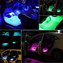 Load image into Gallery viewer, Interior Car Lights LED Car Strip Lights with Two-Line Waterproof Design RGB LED Strip Light With USB Wireless Remote Music Control Multiple Modes and Music Sync Under Dash Car Lighting with Car Charger, DC 12V
