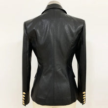 Load image into Gallery viewer, Newest Fall Winter 2023 Designer Blazer Jacket Women&#39;s Lion Metal Buttons Double Breasted Synthetic Leather Blazer Overcoat
