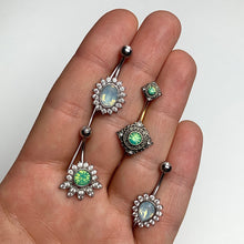 Load image into Gallery viewer, Clear CZ Gem Green Faux Opal Diadem Belly Ring
