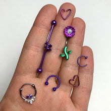 Load image into Gallery viewer, 16G Clear Gem Purple Glow in the Dark Horseshoe Circular Barbell
