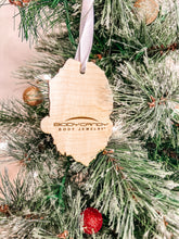 Load image into Gallery viewer, Wood Holiday Skeleton Claus Christmas Ornament

