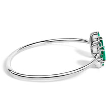 Load image into Gallery viewer, Sterling Silver White Topaz and Green Emerald Floral Bangle Bracelet
