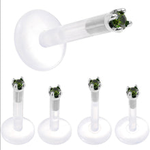 Load image into Gallery viewer, Solid 14K White Gold 1.5mm Genuine Green Diamond Bioplast Push in Labret
