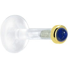 Load image into Gallery viewer, Solid 14K Yellow Gold 2mm Genuine Blue Lapis Lazuli Bioplast Push in Labret
