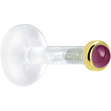 Load image into Gallery viewer, Solid 14K Yellow Gold 2mm Genuine Rhodolite Garnet Bioplast Push in Labret

