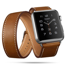Load image into Gallery viewer, Modern Long Soft Leather Strap Luxury Metal MEn and Women WatchDouble Tour Bracelet Strap for Smart Watch In Luxury Vintage Design
