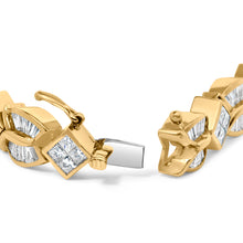 Load image into Gallery viewer, 14K Yellow Gold 8 1/5 Cttw Baguette and Princess-Cut Diamond Geometric Twist Link Bracelet (G-H Color, VS1-VS2 Clarity) - Size 7"
