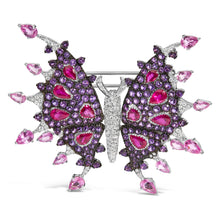 Load image into Gallery viewer, 18K White Gold 1.00 Cttw Diamond, Ruby  Sapphire, and Amethyst Mixed Gemstone Butterfly Brooch Pin (G-H Color, VS1-VS2 Clarity)
