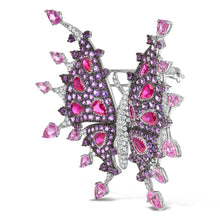 Load image into Gallery viewer, 18K White Gold 1.00 Cttw Diamond, Ruby  Sapphire, and Amethyst Mixed Gemstone Butterfly Brooch Pin (G-H Color, VS1-VS2 Clarity)
