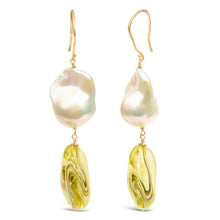 Load image into Gallery viewer, 14K Yellow Gold Citrine and Baroque Pearl Drop and Dangle Earrings 1 3/4 Inch Dangle
