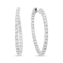 Load image into Gallery viewer, 18K White Gold 3 5/8 Cttw Round Diamond Curved Inside-Outside Hoop Earrings (F-G Color, VS1-VS2 Clarity)
