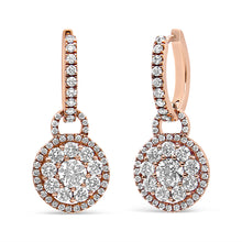 Load image into Gallery viewer, 18K Rose Gold 1 1/2 Cttw Round Shaped Diamond Composite Drop and Dangle Leverback Earrings (F-G Color, VS1-VS2 Clarity)
