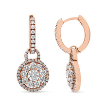 Load image into Gallery viewer, 18K Rose Gold 1 1/2 Cttw Round Shaped Diamond Composite Drop and Dangle Leverback Earrings (F-G Color, VS1-VS2 Clarity)
