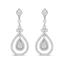 Load image into Gallery viewer, 18K White Gold 1 1/4 Cttw Round Diamond Openwork Teardrop-Shaped Dangle Earrings (F-G Color, VS1-VS2 Clarity)
