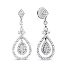 Load image into Gallery viewer, 18K White Gold 1 1/4 Cttw Round Diamond Openwork Teardrop-Shaped Dangle Earrings (F-G Color, VS1-VS2 Clarity)
