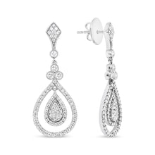 Load image into Gallery viewer, 18K White Gold 1 1/4 Cttw Round Diamond Openwork Teardrop-Shaped Dangle Earrings (F-G Color, VS1-VS2 Clarity)
