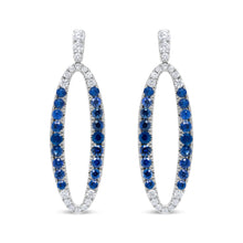 Load image into Gallery viewer, 18K White Gold 1.11 Cttw Blue Round Diamond and Blue Sapphire Openwork Oval Shaped Dangle Earrings (F-G Color, VS1-VS2 Clarity)
