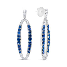 Load image into Gallery viewer, 18K White Gold 1.11 Cttw Blue Round Diamond and Blue Sapphire Openwork Oval Shaped Dangle Earrings (F-G Color, VS1-VS2 Clarity)
