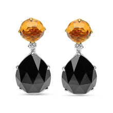 Load image into Gallery viewer, 18K White and Yellow Gold 1/5 Cttw Diamond with Round Yellow Citrine and 20x15mm Pear Cut Black Onyx Gemstone Dangle Earring (G-H Color, SI1-SI2 Clarity)
