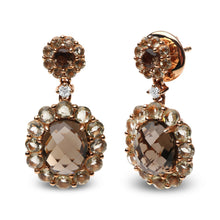 Load image into Gallery viewer, 18K Rose Gold Diamond Accent and  Lemon and Oval Smoky Color Quartz Gemstone Dangle Drop Earring (G-H Color, SI1-SI2 Clarity)
